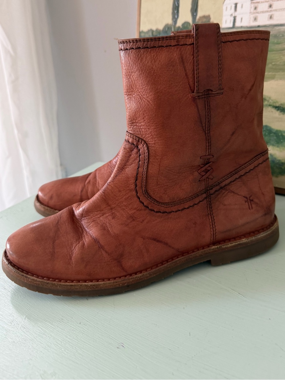 Frye Women's Anna Shortie Congac Pull Up  Brown Leather Boots Size 8 Medium